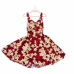 Royal Hawaiian Creations Red Plumeria Floral Sundress M